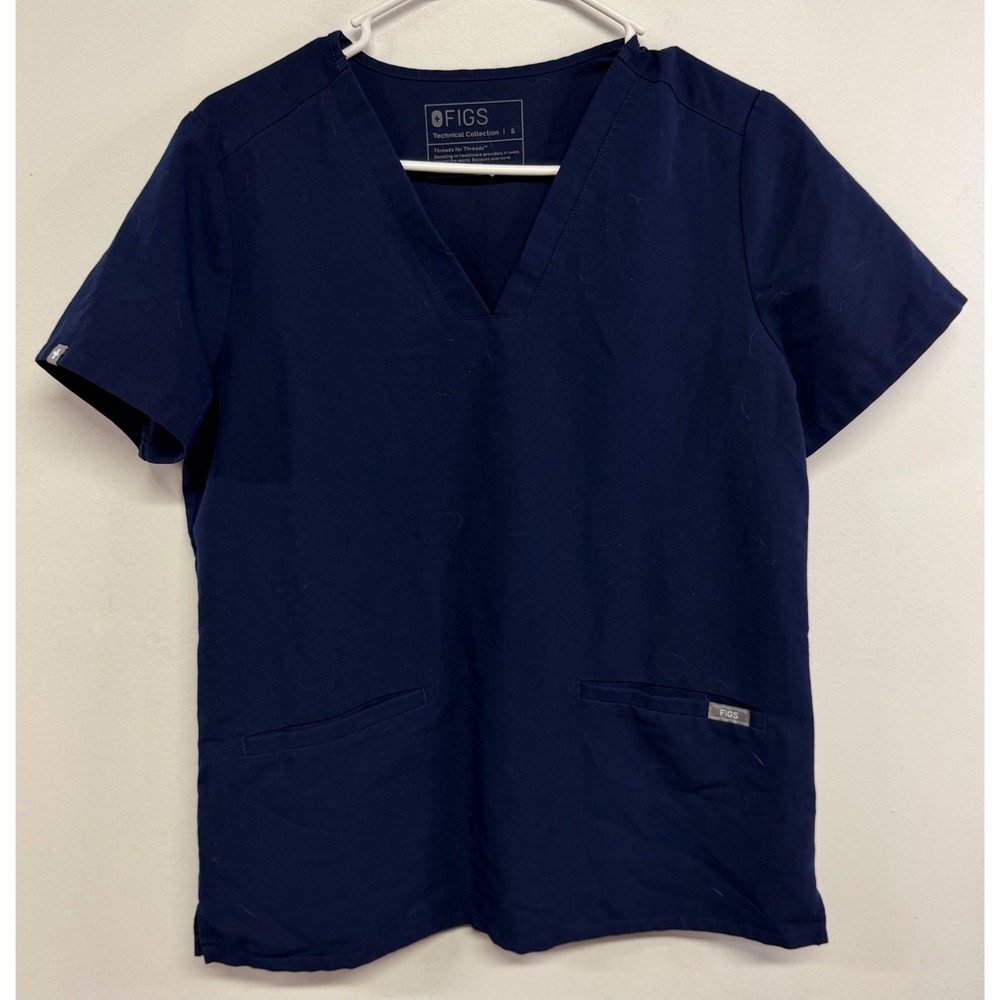 FIGS Technical Collection Navy Blue V-Neck Scrub Top Small 3-Pocket Medical Wear